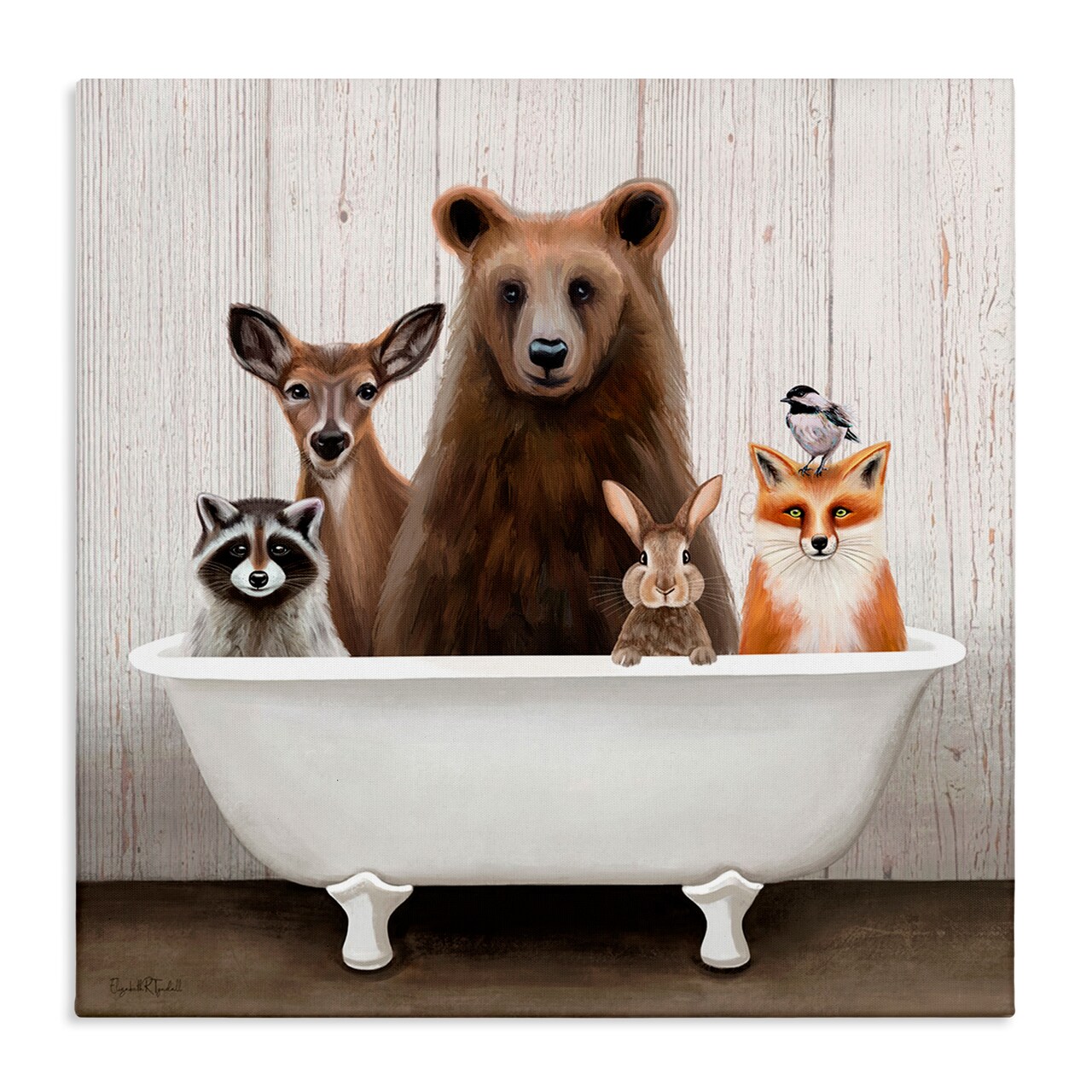 Stupell Industries Woodland Creatures Antique Bathtub Canvas Wall Art
